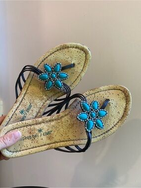 Turquoise Flower Beaded Sandals Y2K